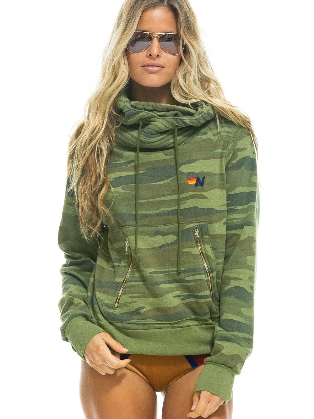 Aviator Nation Ninja Pullover Hoodie Camo Green Size Small